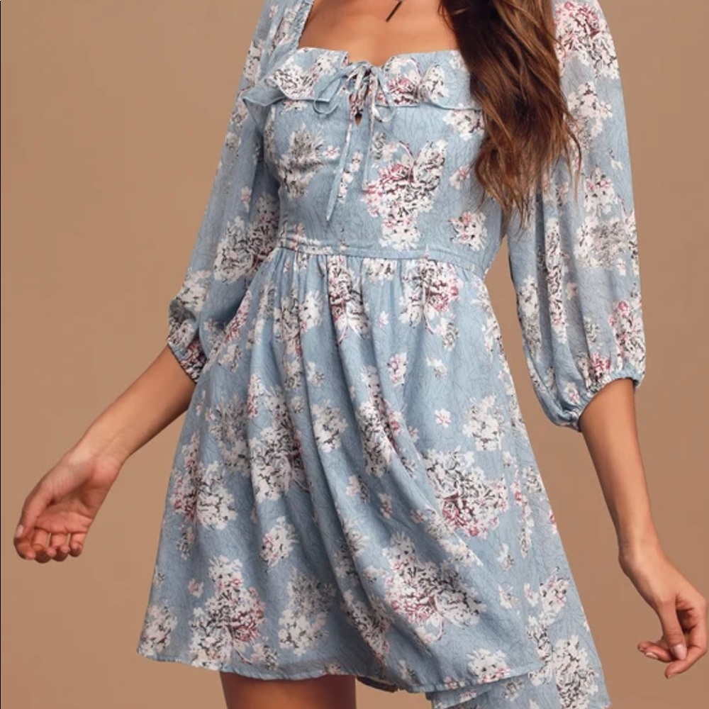 Lulus Love Potion Blue Floral Smocked Mini Dress